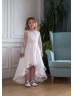 Beaded Ivory Polka Dots Tulle Lace High Low Flower Girl Dress